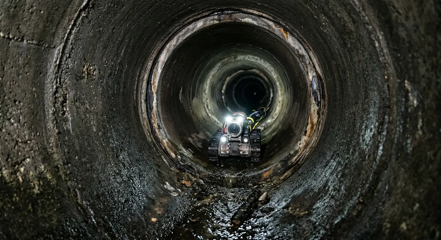 Robotic sewer camera inspecting pipe interior for Sewer Line Cleaning in Long Branch